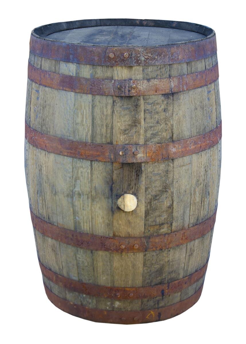 Piedistallo Per Botte Acqua Piovana – Forma Botte, Marrone – PE Effetto Legno, 50 Litri – Dimensioni H20 X 40 Cm